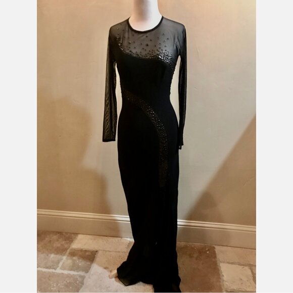 Vintage Y2K Cache Black Beaded Gown - Picture 1 of 4